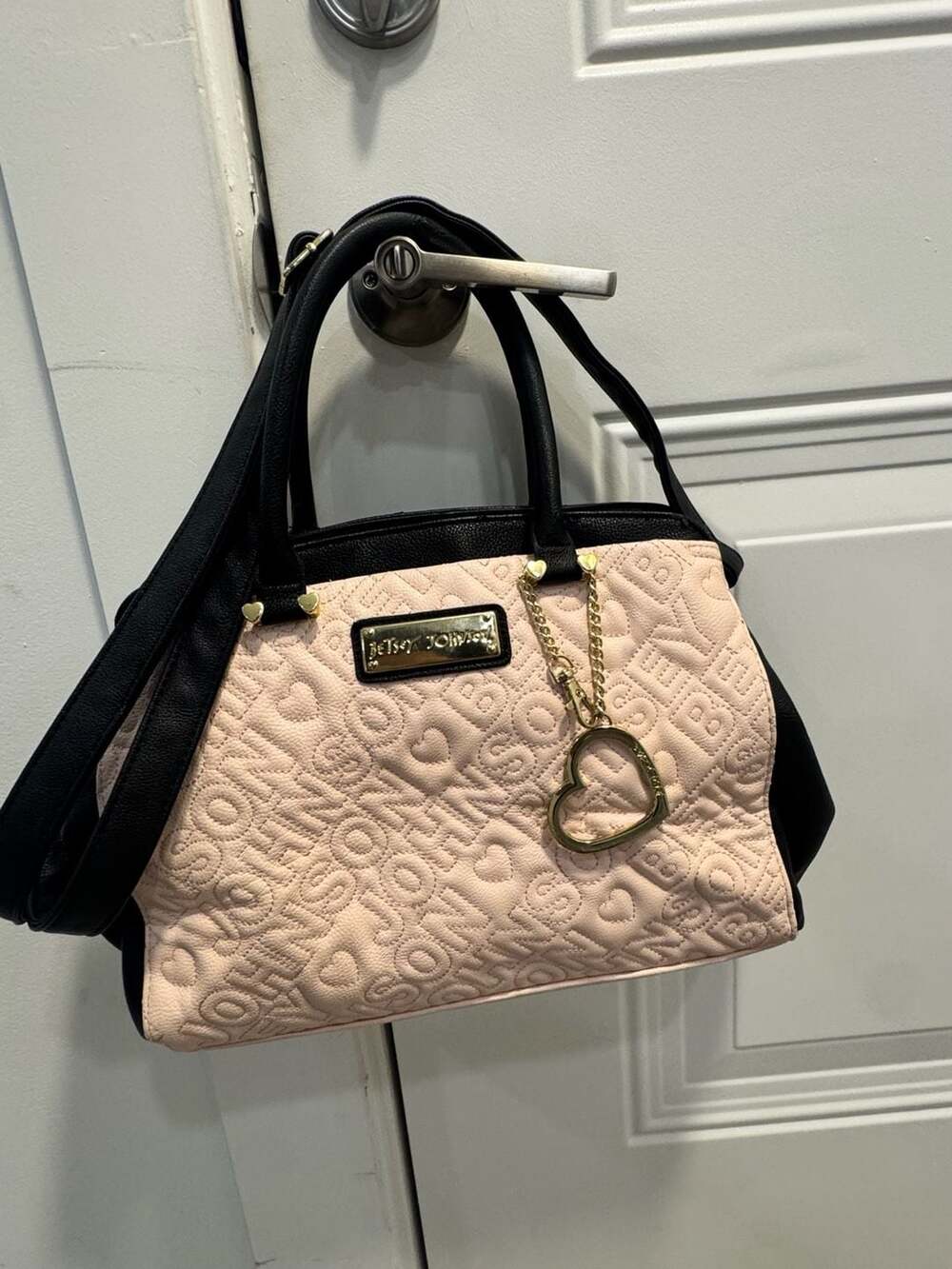 Betsey Johnson Quilted Satchel Pink Black Handbag